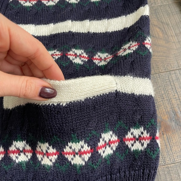 VTG Men’s Wool Navy Blue‎ Fair Isle Christmas Grandpa Cardigan Sweater M - Picture 6 of 9